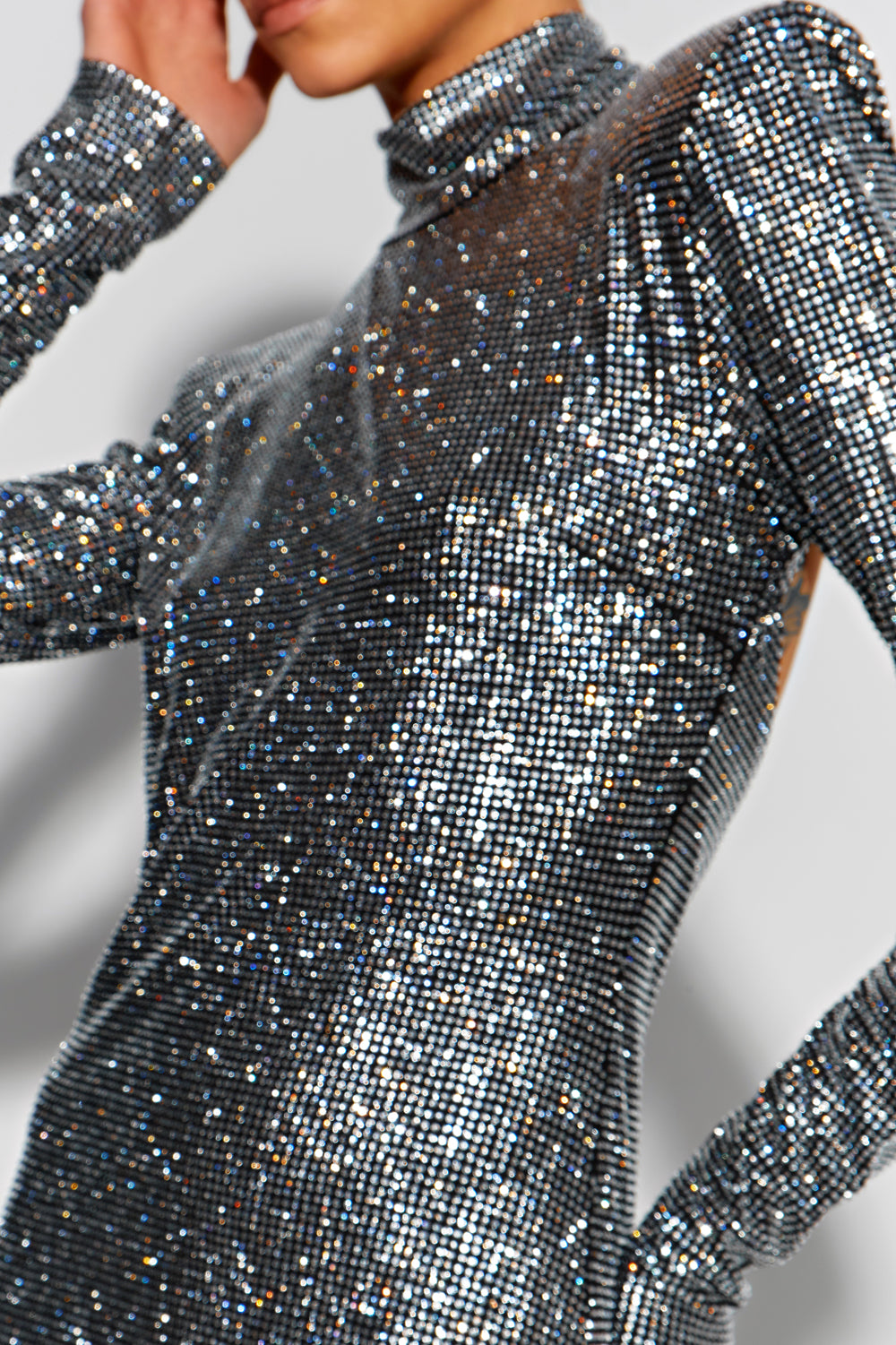 White crystals mini dress with open back - Semenenko-store