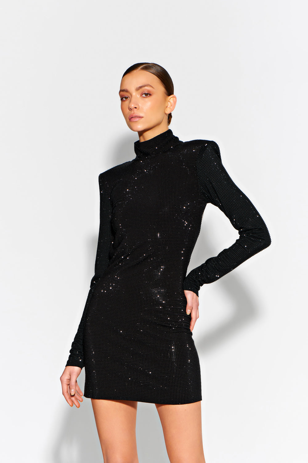 Mini dress with black crystals with open back - Semenenko-store