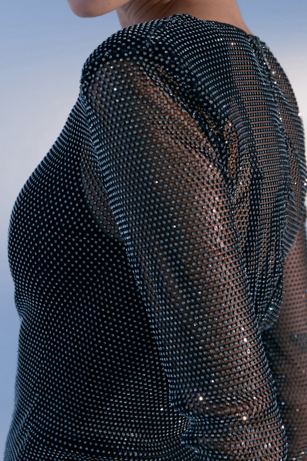 Black mesh mini dress with crystals. - Semenenko-store