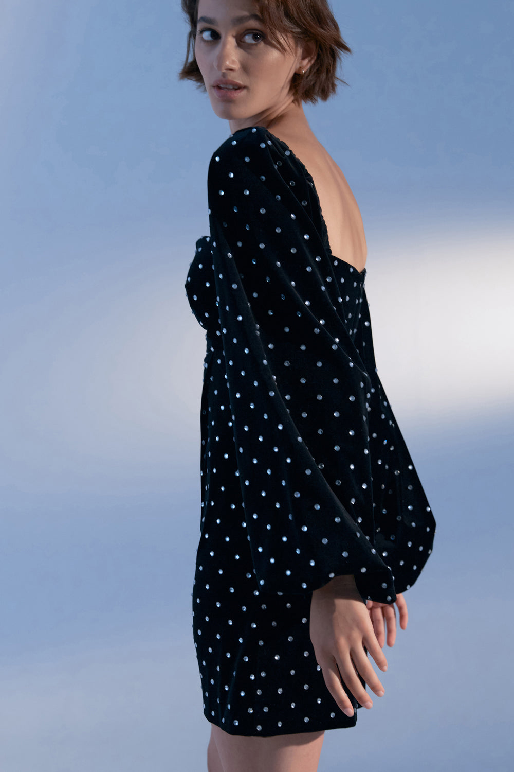 Black velvet dress with crystals. - Semenenko-store
