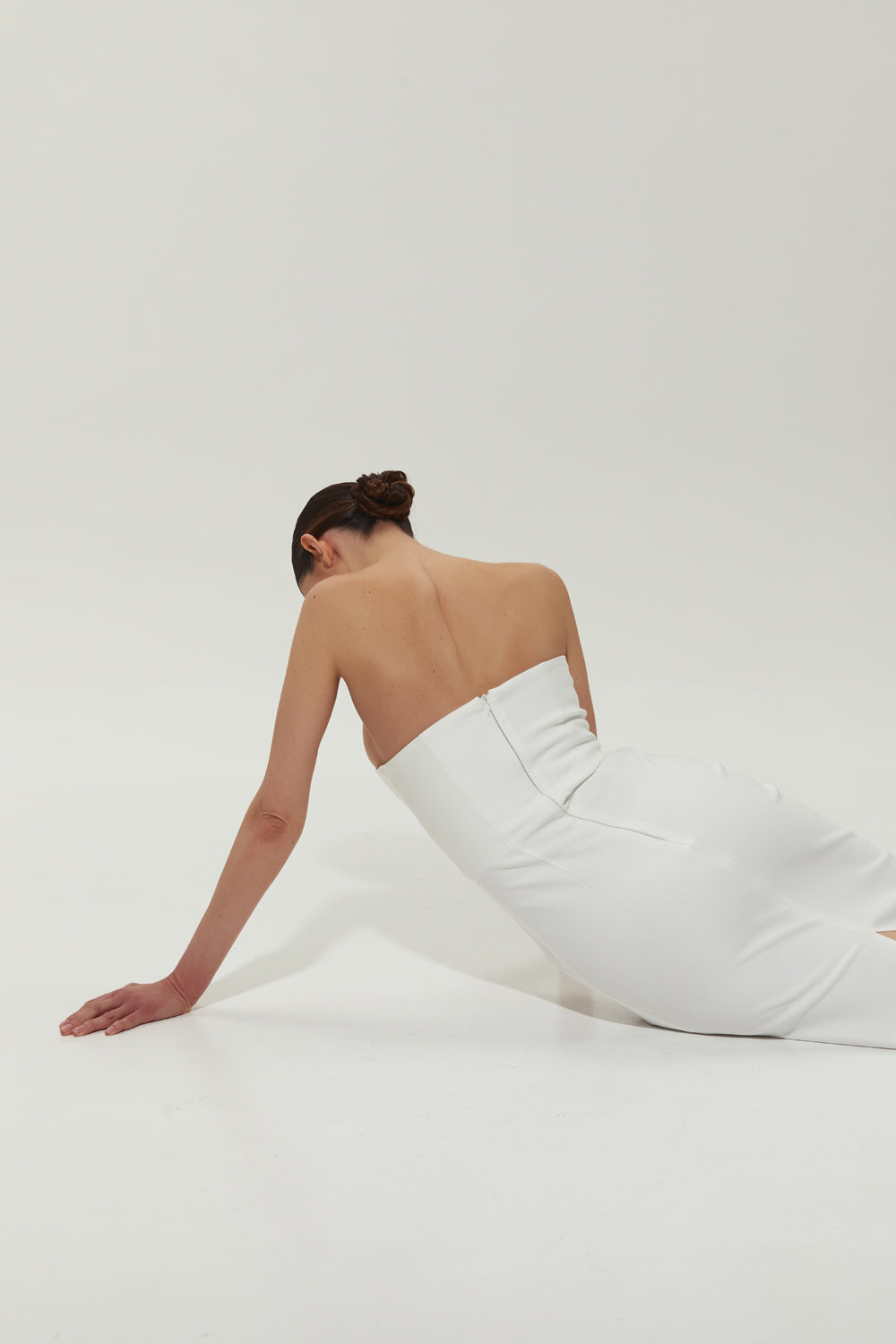 Milk jersey midi dress with feathers at the bottom - Semenenko-store