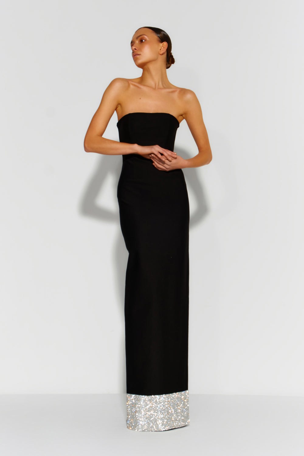 Black maxi dress with crystal bottoms - Semenenko-store