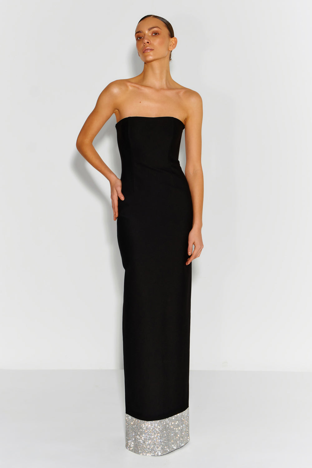 Black maxi dress with crystal bottoms - Semenenko-store