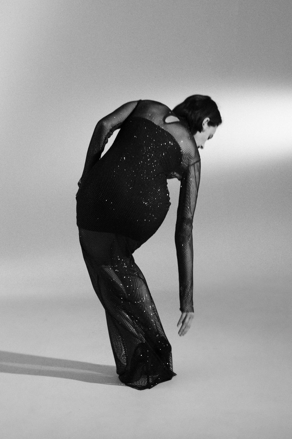 Black mesh floor-length dress with crystals - Semenenko-store
