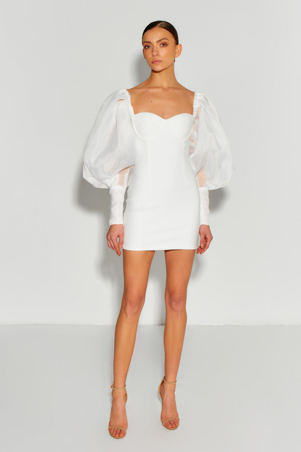 White mini dress with organza sleeves - Semenenko-store
