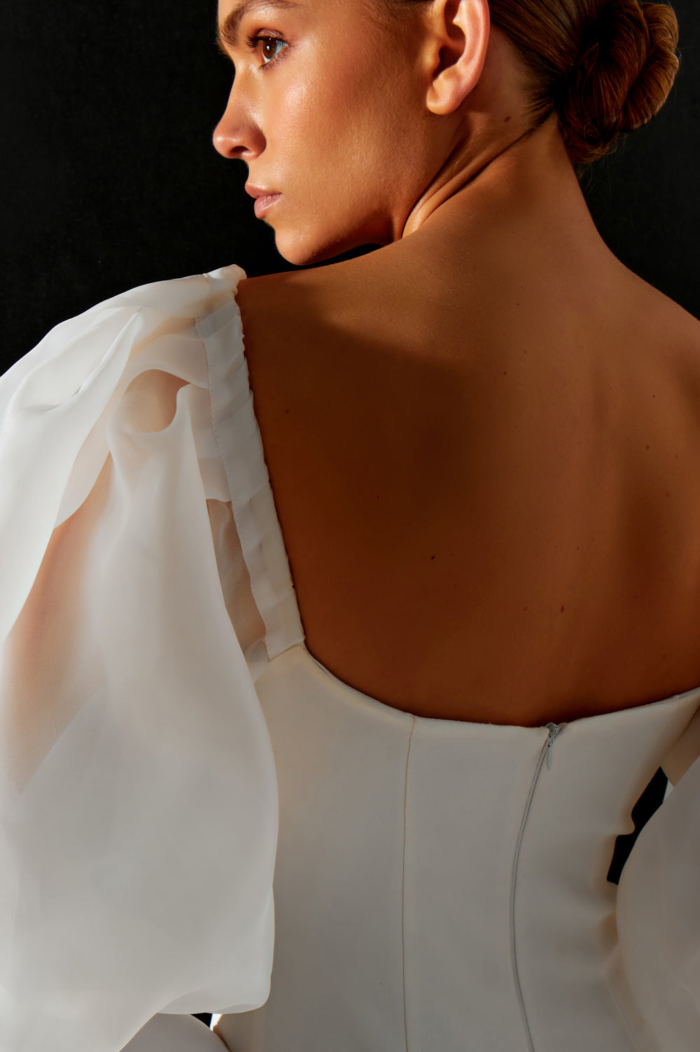 White mini dress with organza sleeves - Semenenko-store