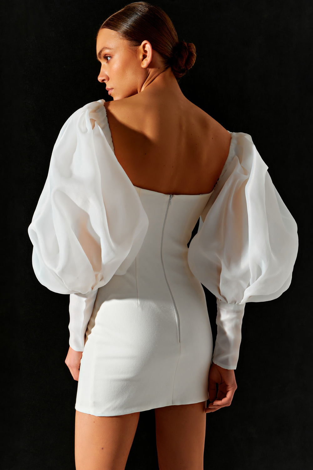 White mini dress with organza sleeves - Semenenko-store