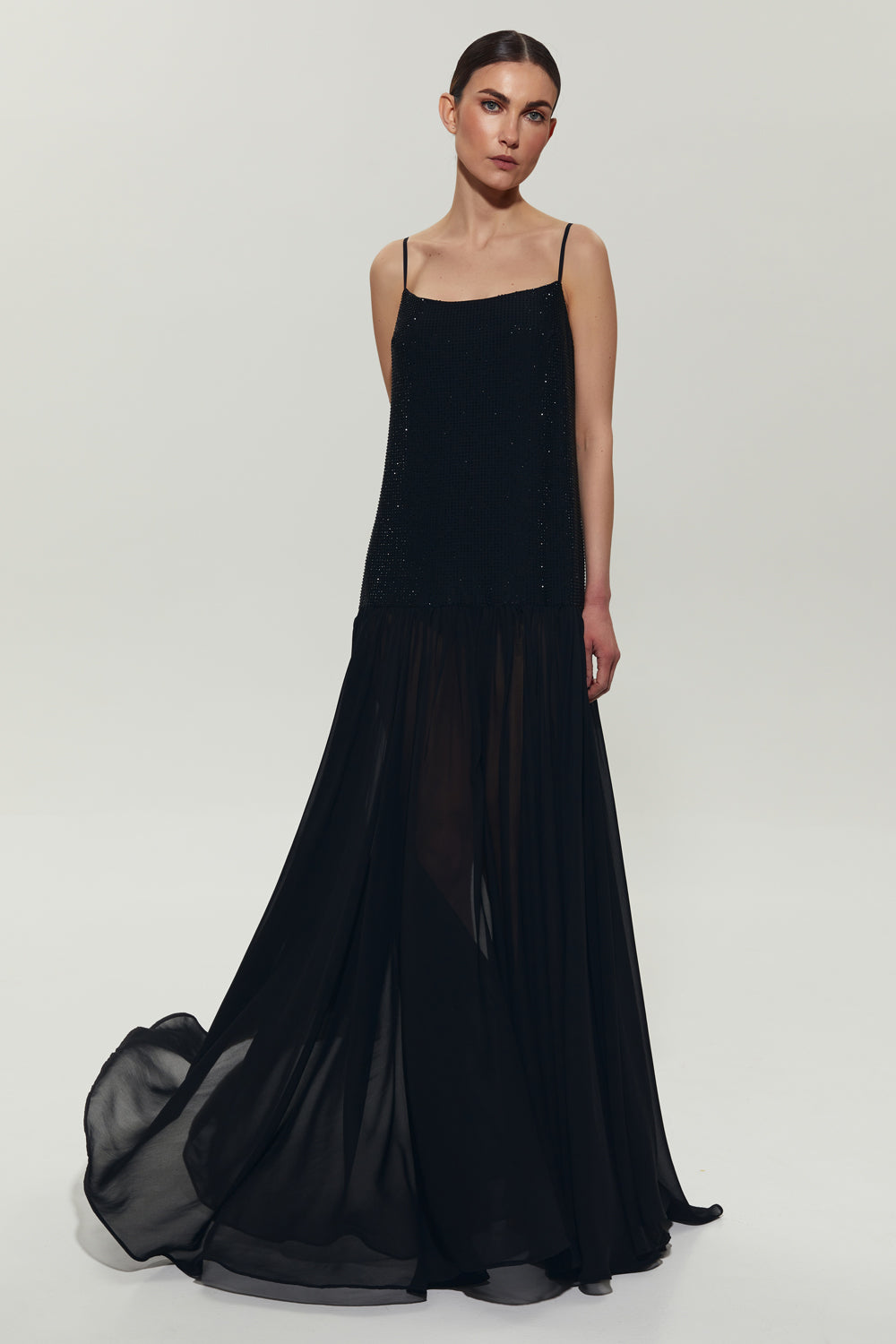 Black maxi dress with crystal embellished top - Semenenko-store