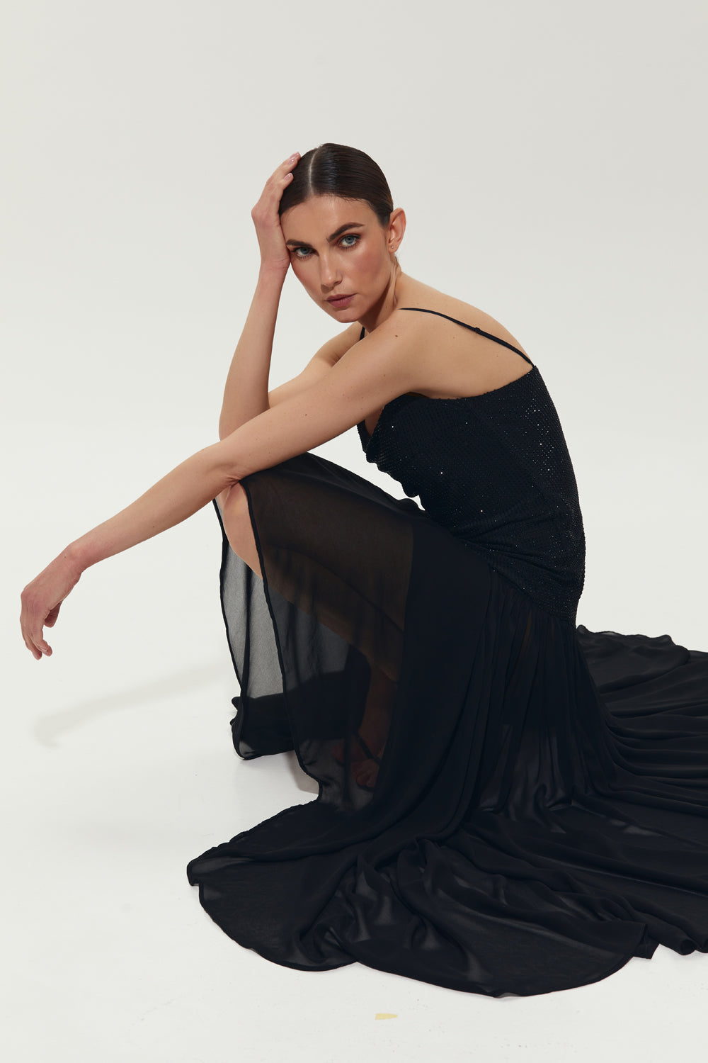 Black maxi dress with crystal embellished top - Semenenko-store