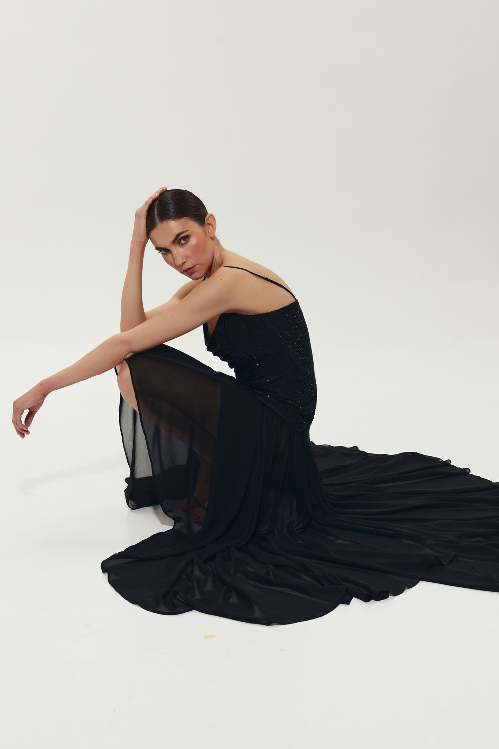 Black maxi dress with crystal embellished top - Semenenko-store