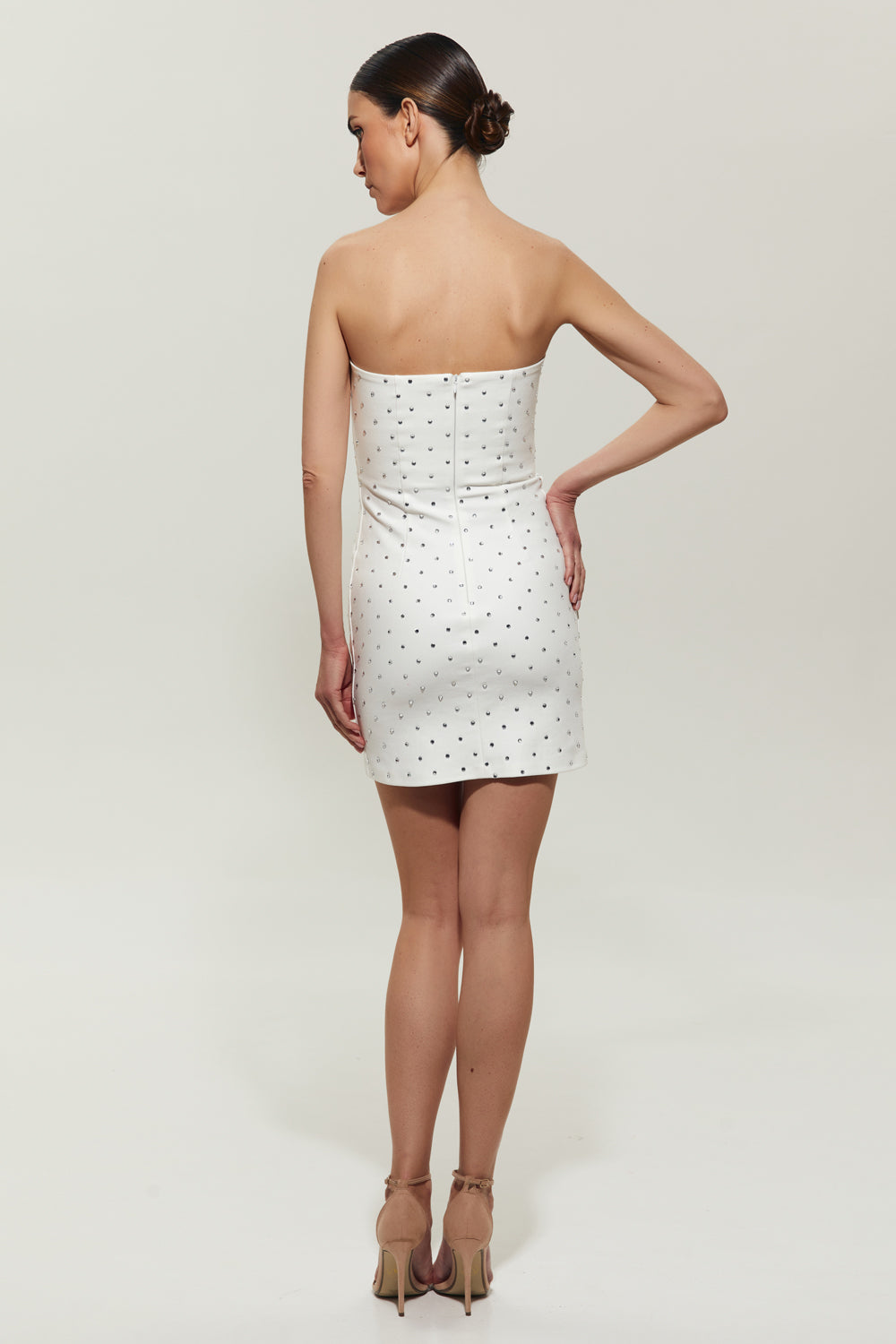 White mini dress embellished with crystals - Semenenko-store