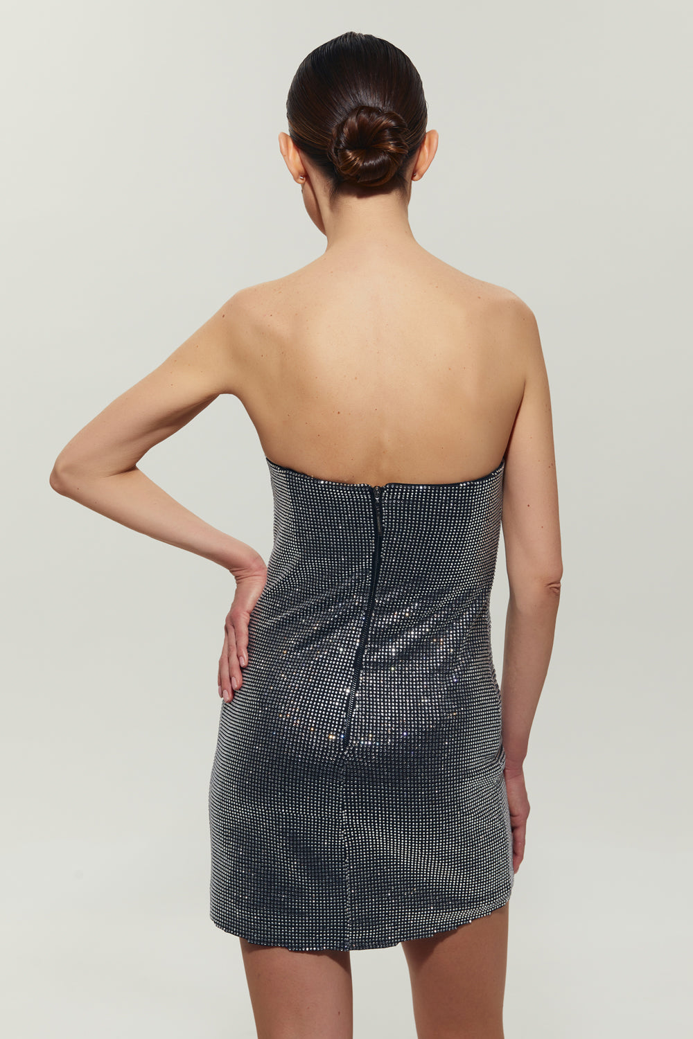 Black mini dress with crystals and open shoulders - Semenenko-store