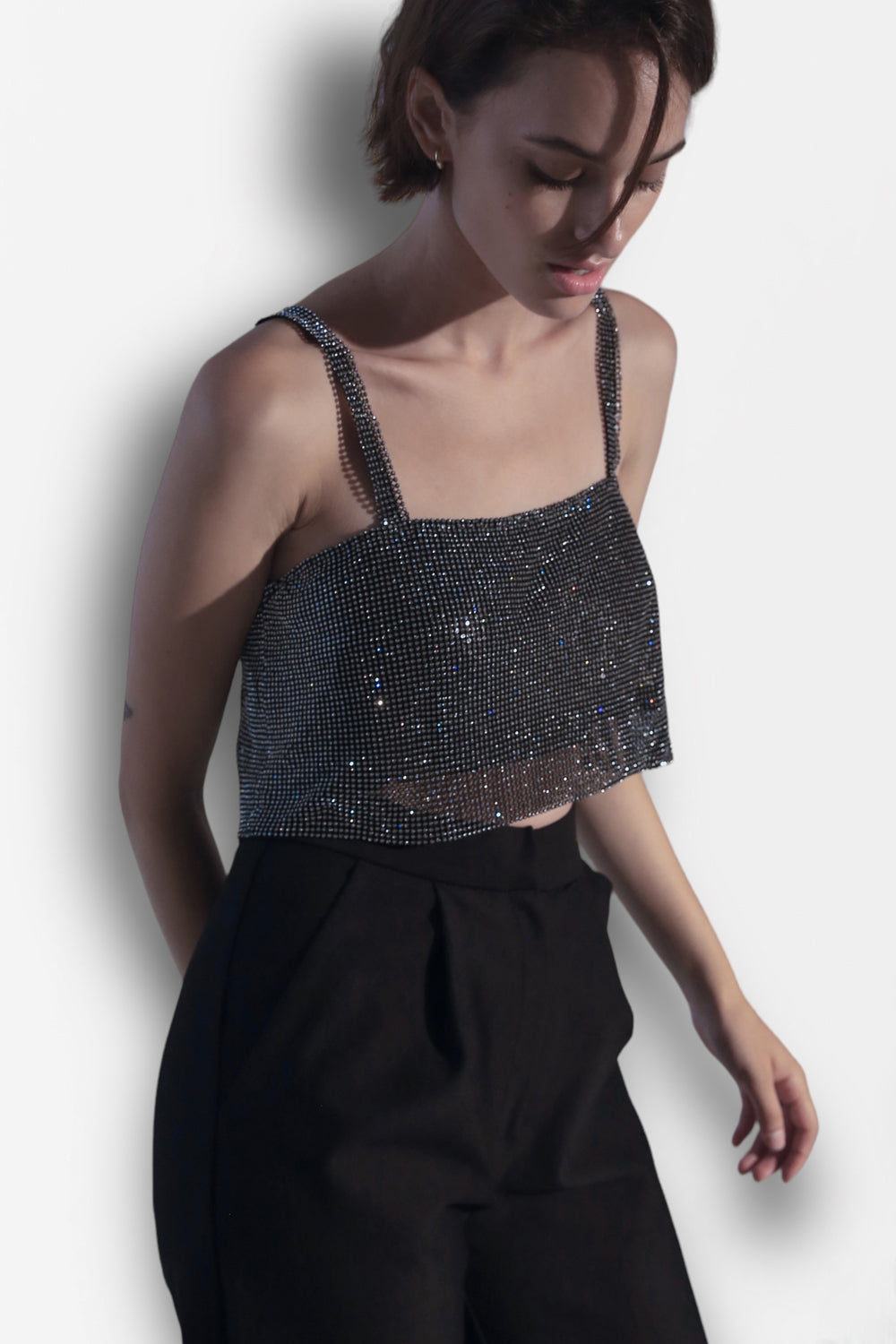 Black chainmail top with crystals - Semenenko-store