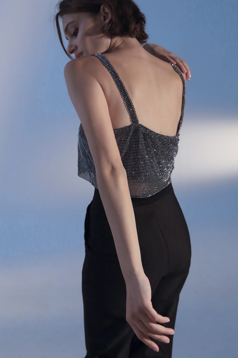 Black chainmail top with crystals - Semenenko-store