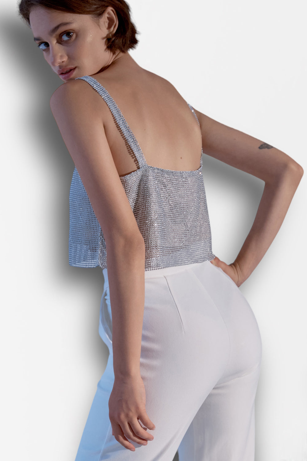 Silver chainmaille top with crystals - Semenenko-store