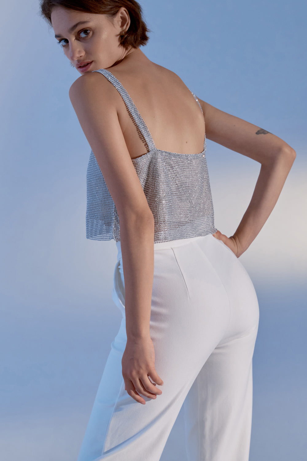 Silver chainmaille top with crystals - Semenenko-store