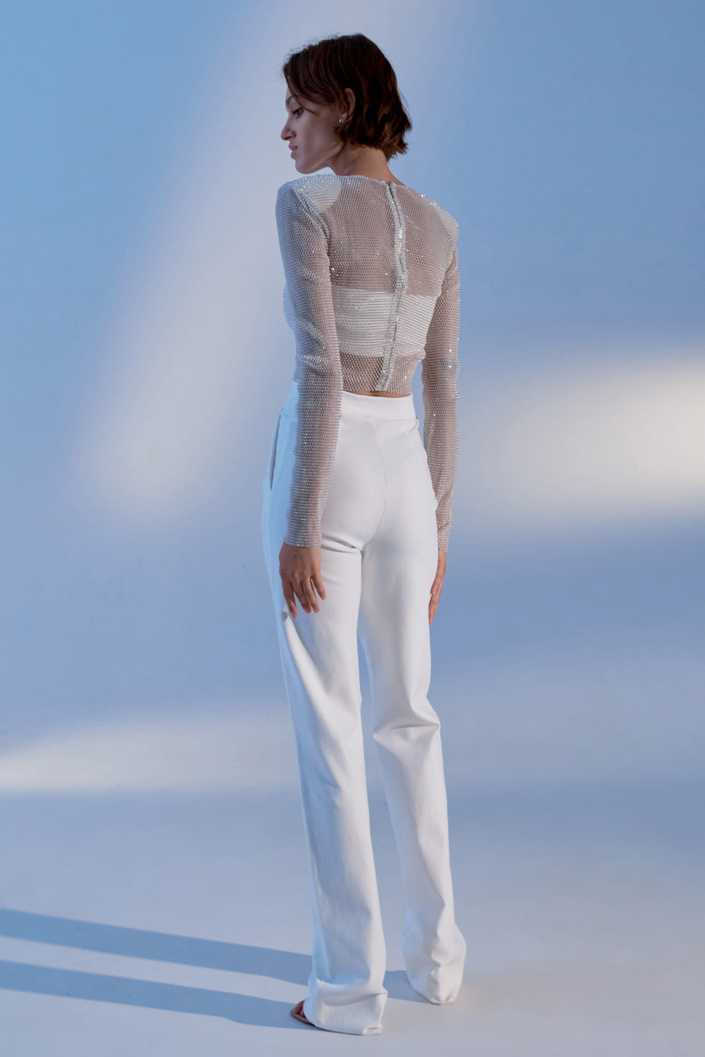 White top with mesh sleeves with crystals - Semenenko-store