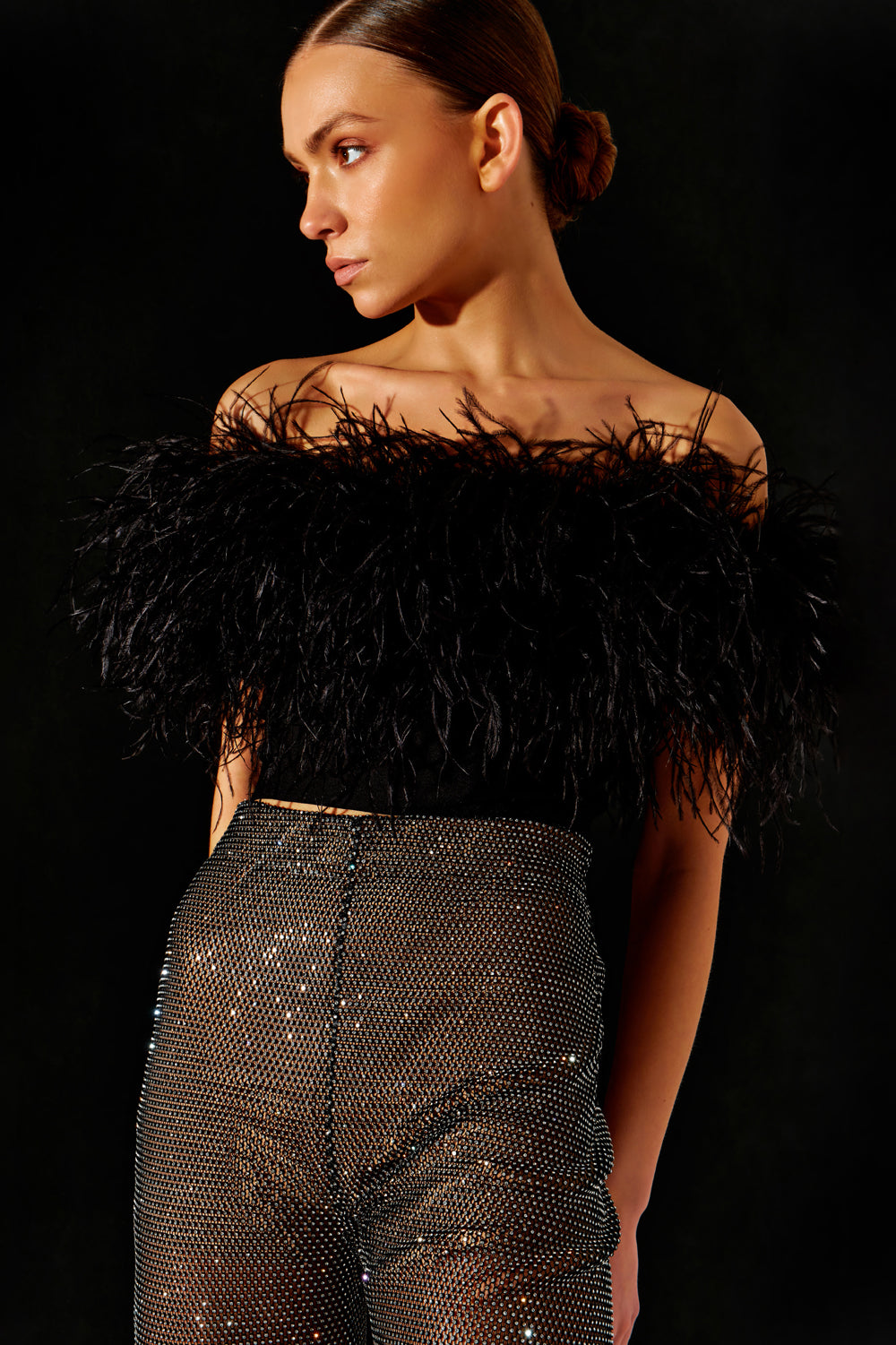 Black top with feathers on the shoulders - Semenenko-store