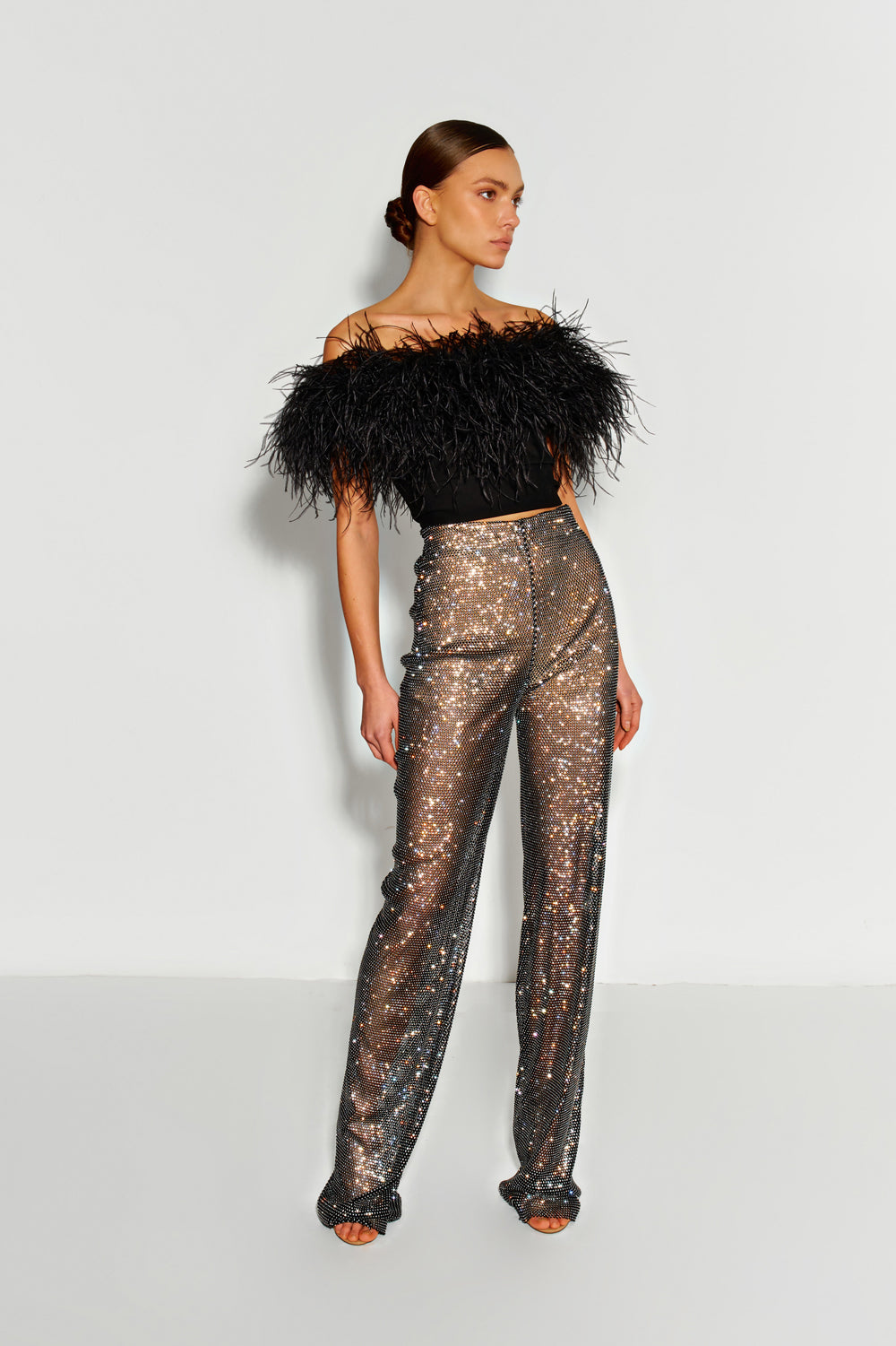 Black mesh pants with crystals