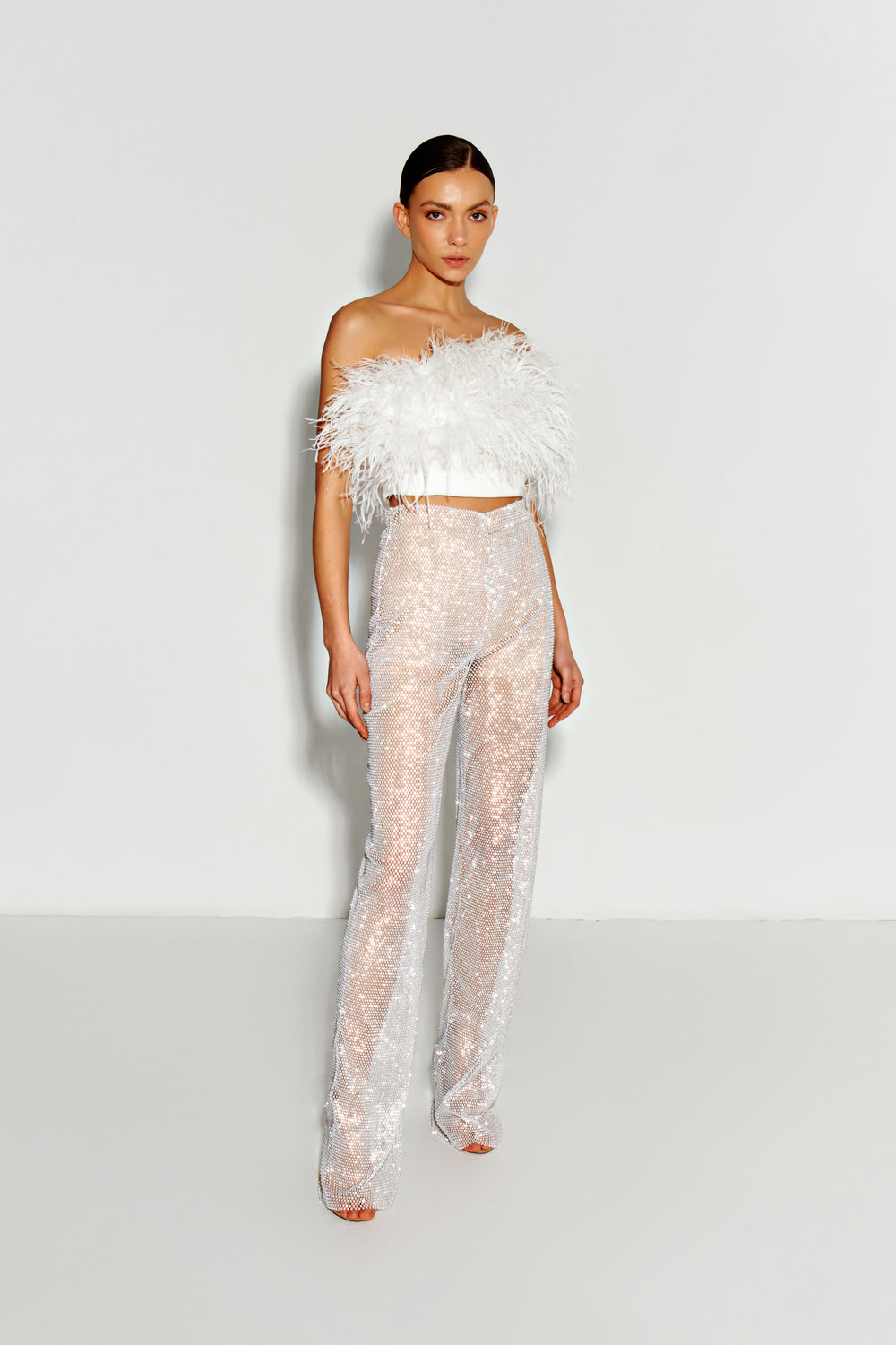 White mesh pants with crystals - Semenenko-store