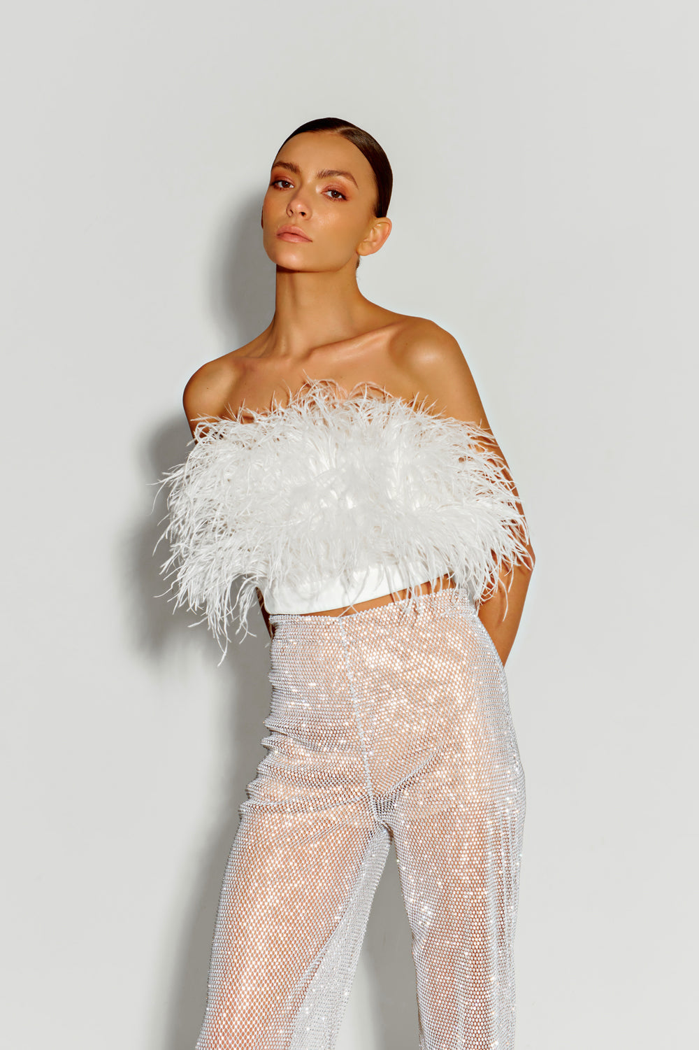 White mesh pants with crystals - Semenenko-store