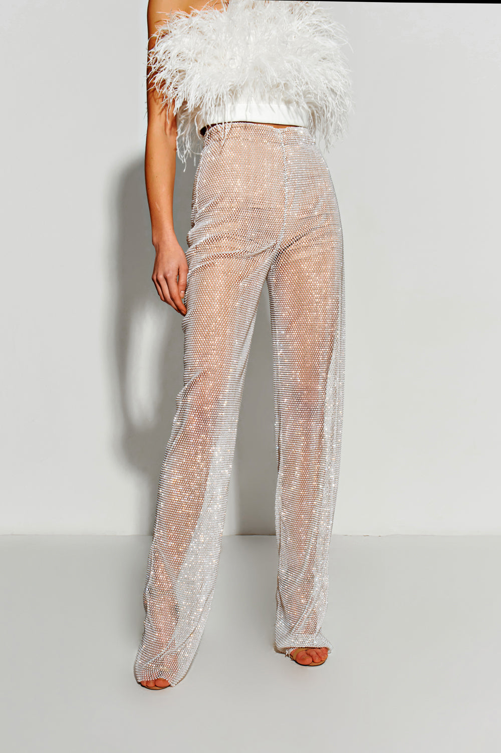 White mesh pants with crystals - Semenenko-store