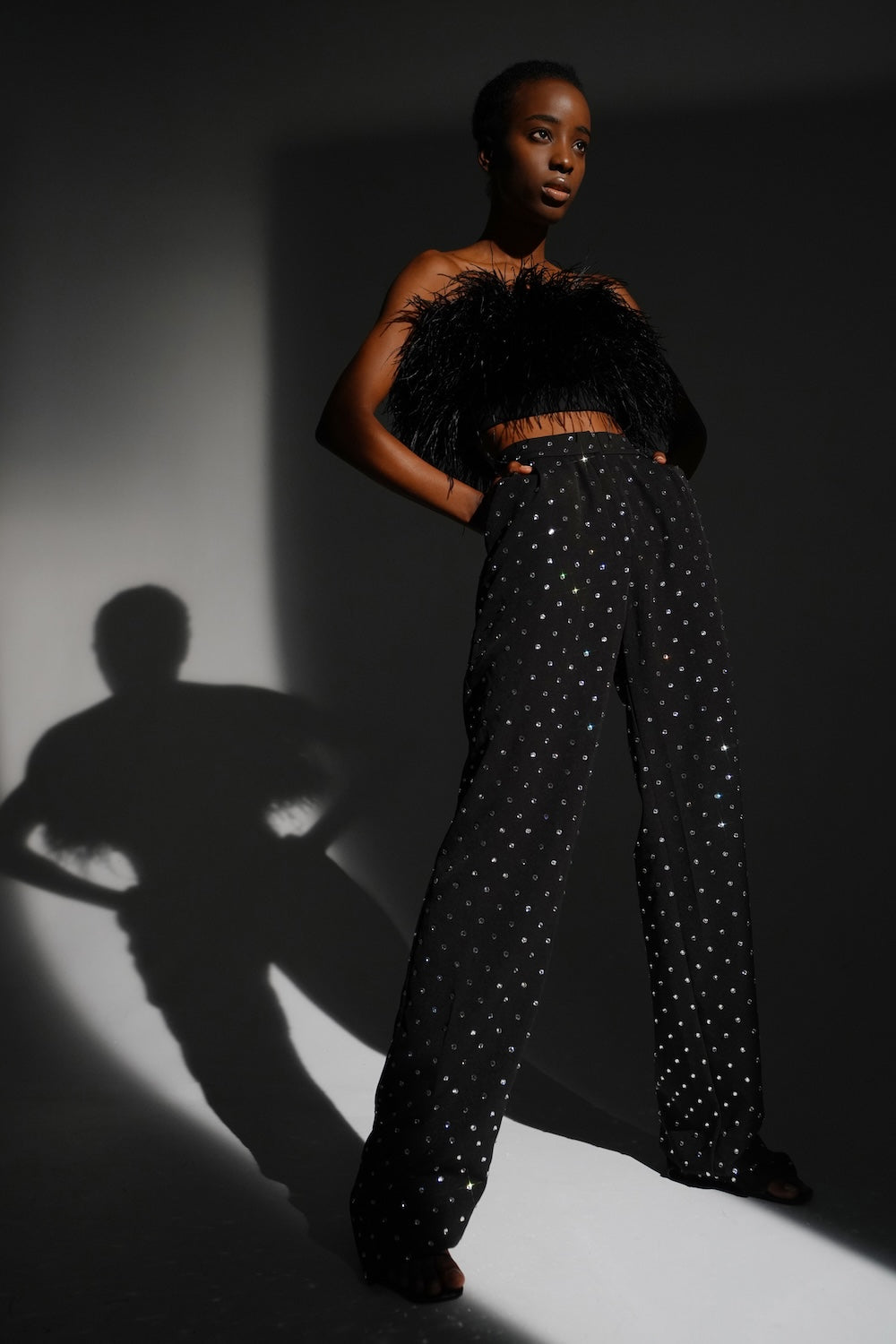 Black suit pants with crystals - Semenenko-store