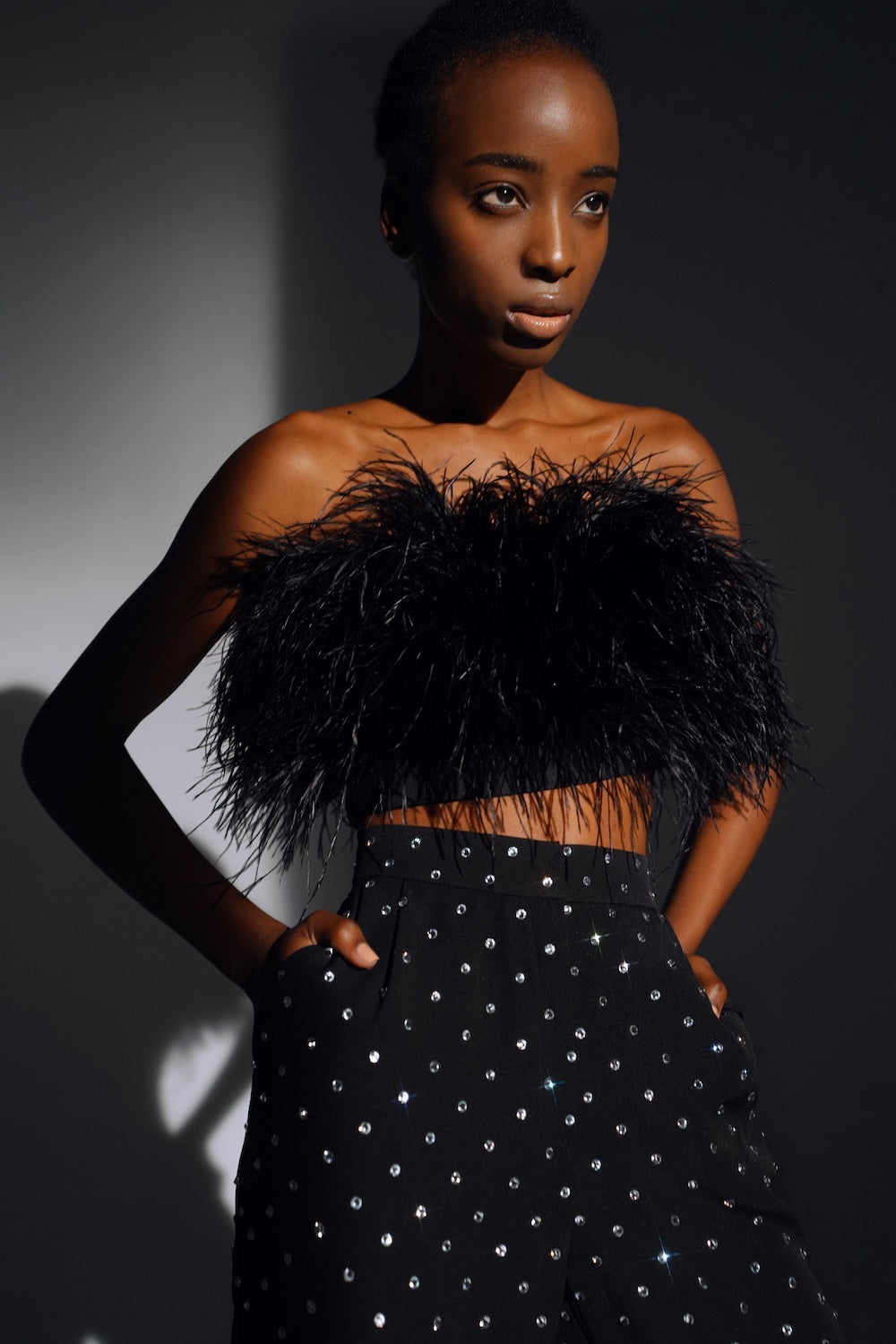 Black suit pants with crystals - Semenenko-store