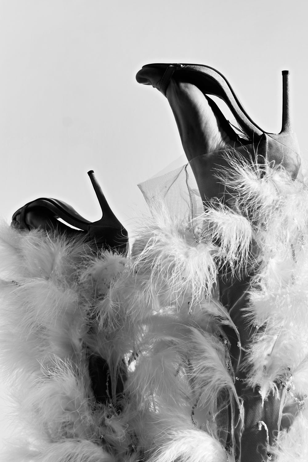 White feather-embroidered mesh pants. - Semenenko-store