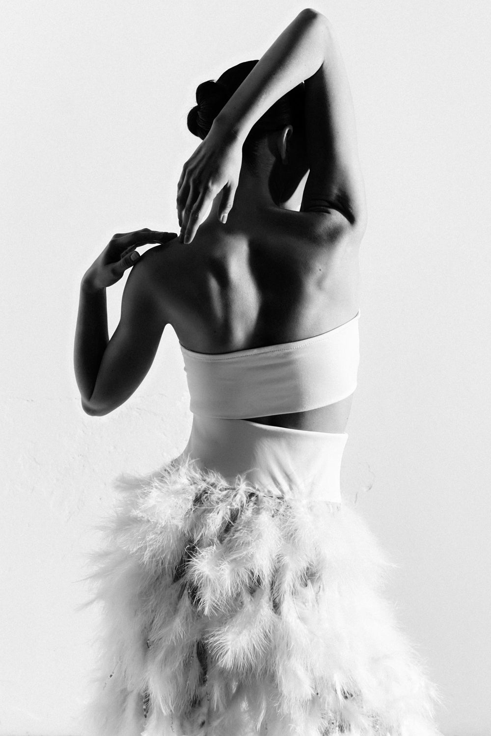 White feather-embroidered mesh pants. - Semenenko-store
