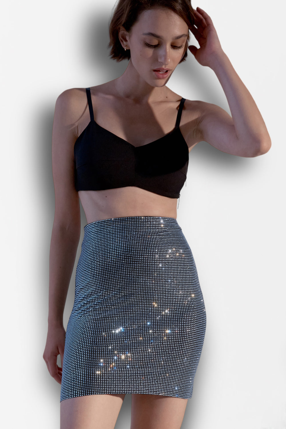 Mini skirt with white crystals - Semenenko-store