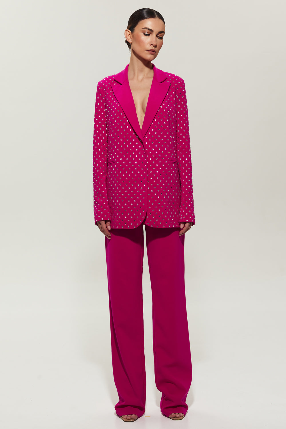 Suit in fuchsia color with jacket with crystals - Semenenko-store