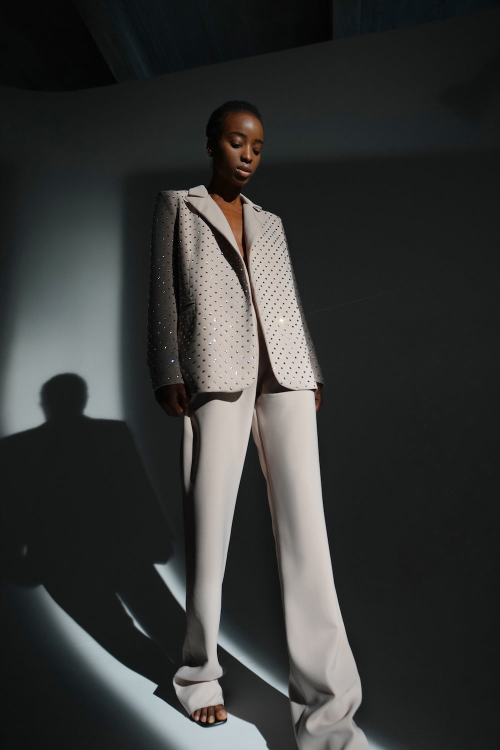Beige suit with jacket with crystals - Semenenko-store