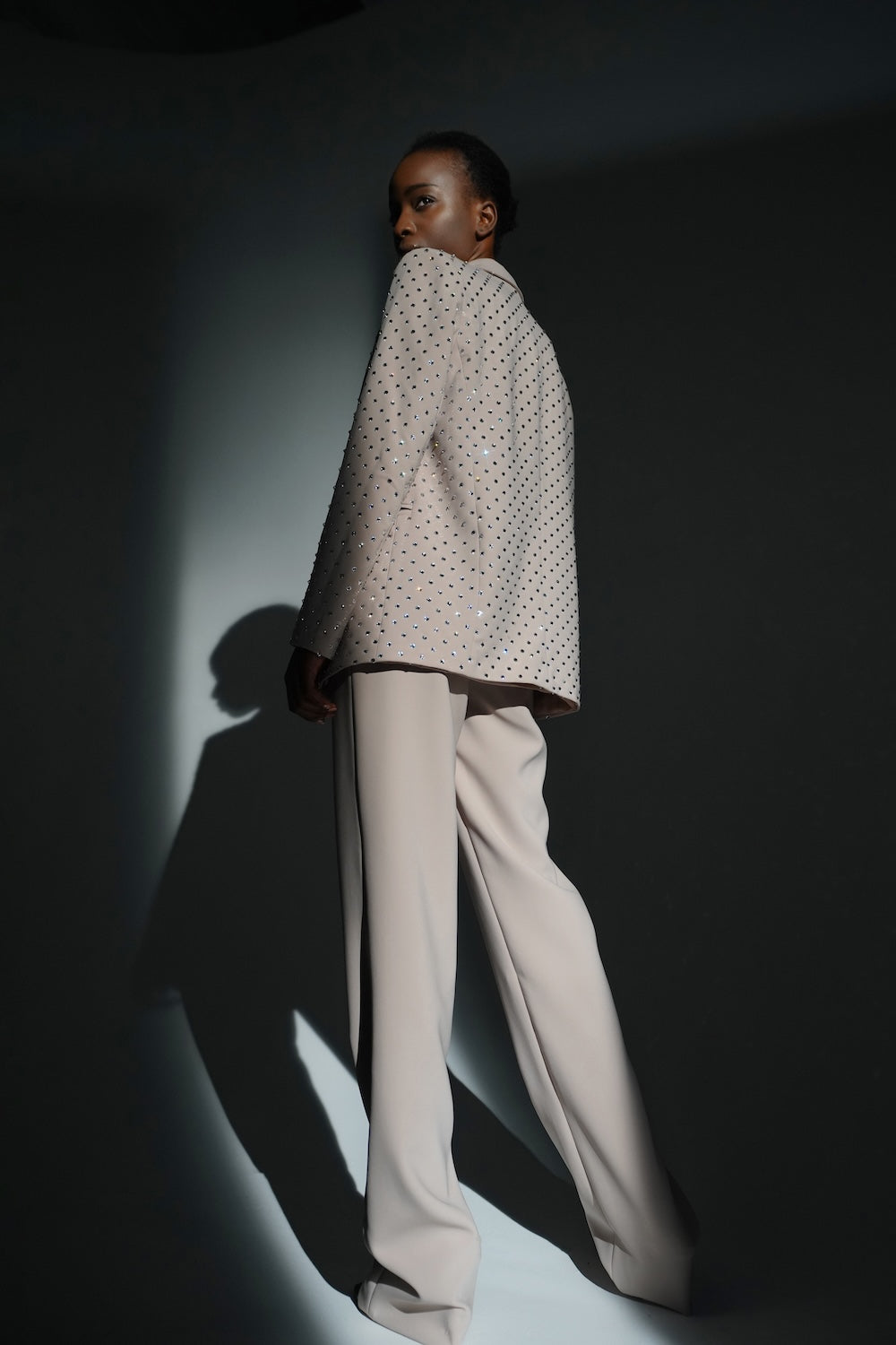 Beige suit with jacket with crystals - Semenenko-store