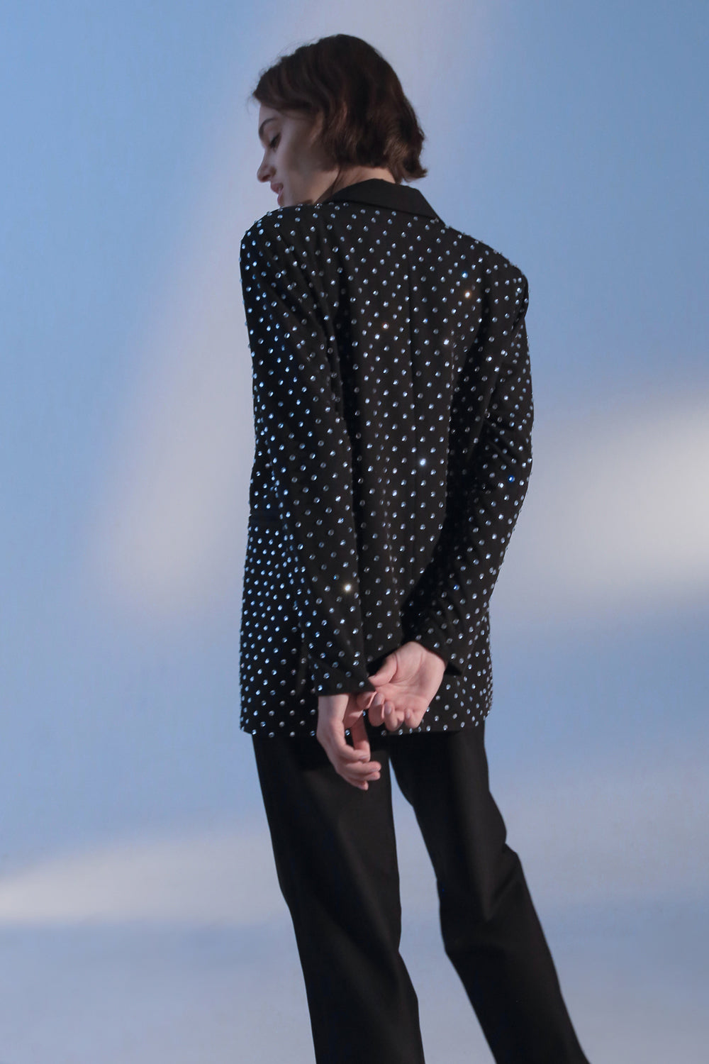 The jacket is made of suit fabric with crystals. buttoned. Black - Semenenko-store