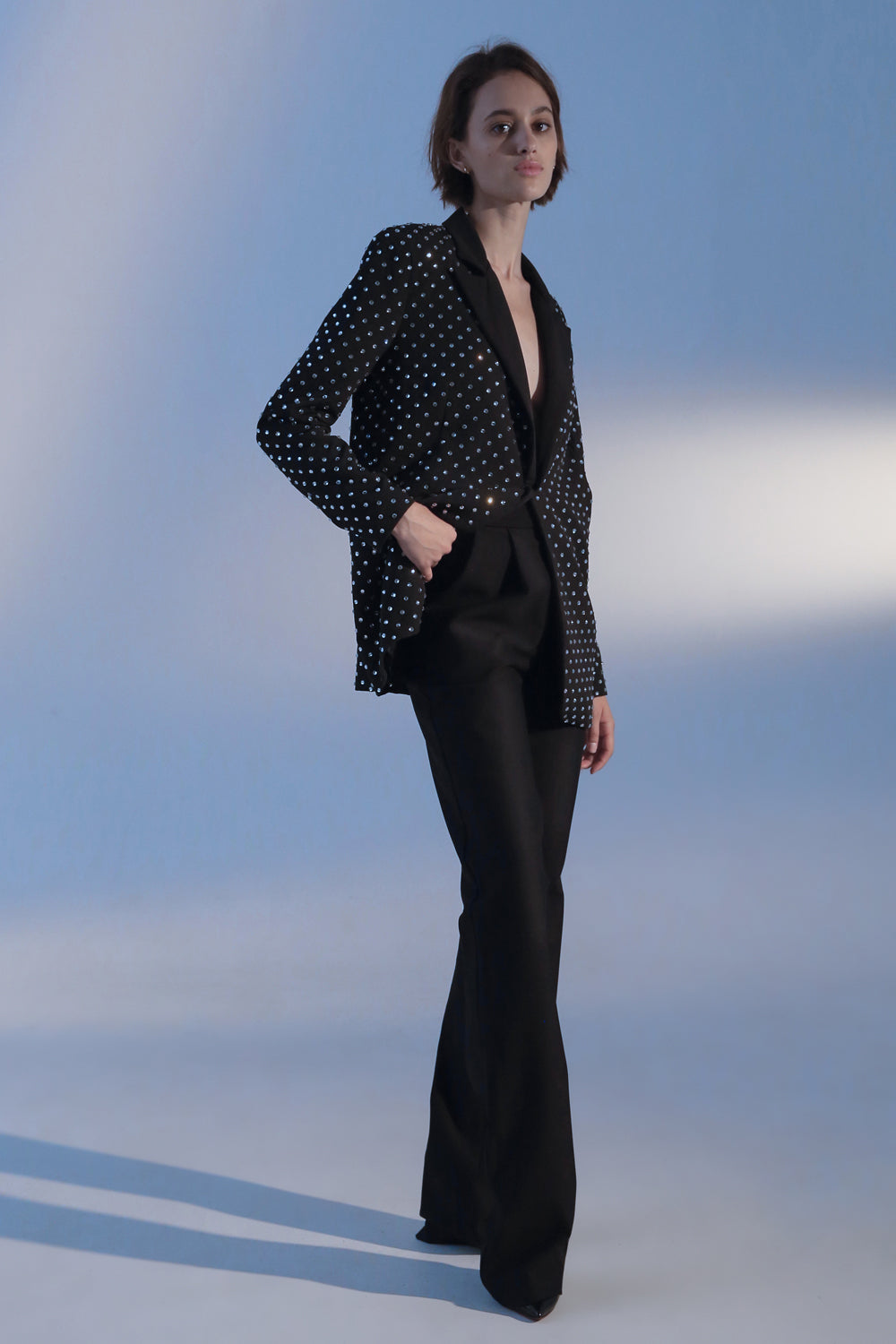 The jacket is made of suit fabric with crystals. buttoned. Black - Semenenko-store