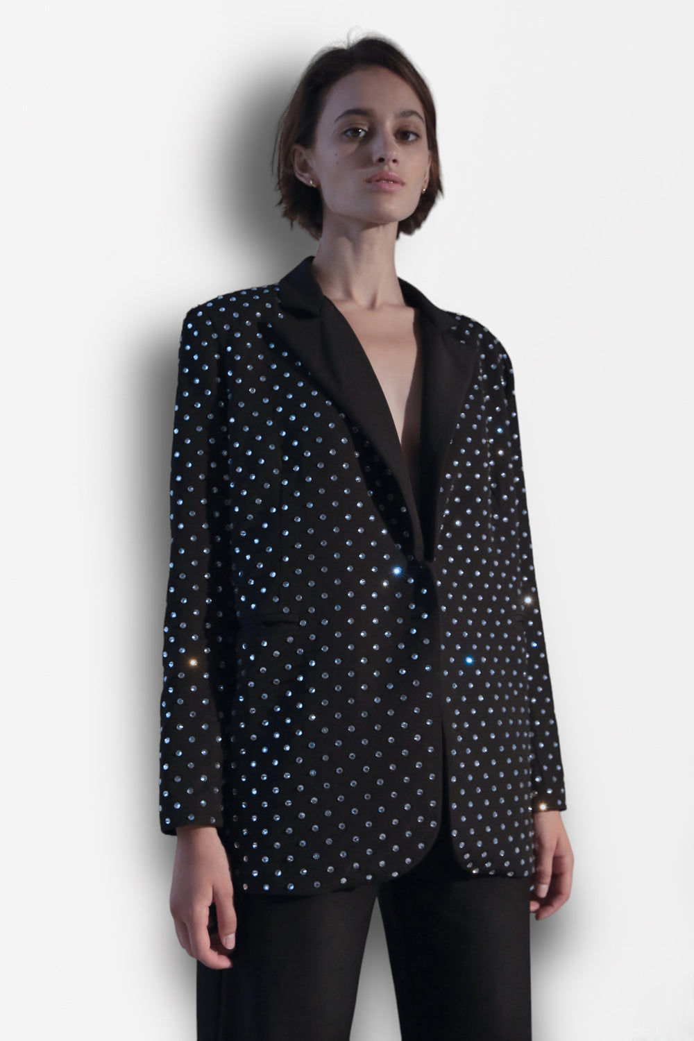 The jacket is made of suit fabric with crystals. buttoned. Black - Semenenko-store