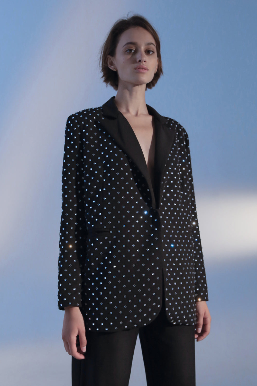 The jacket is made of suit fabric with crystals. buttoned. Black - Semenenko-store