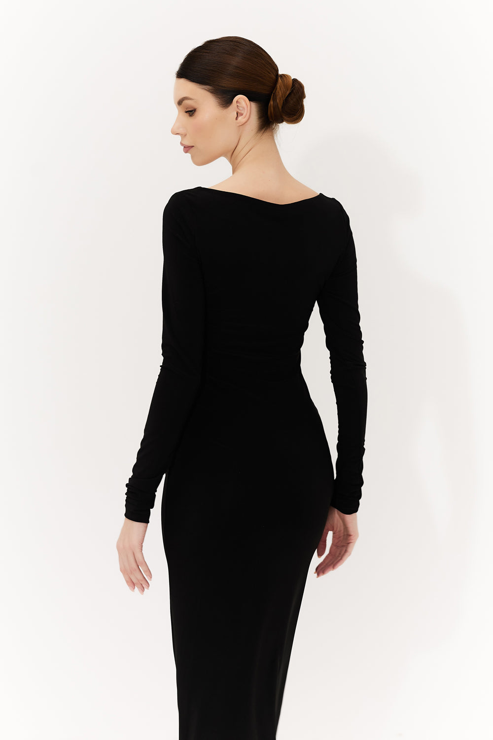 Black jersey dress with a soft pink satin bodice. - Semenenko-store
