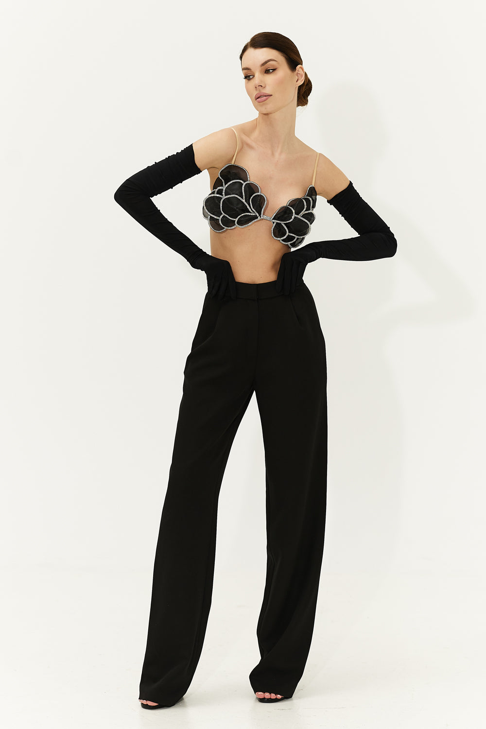 Black organza petal top with crystals - Semenenko-store