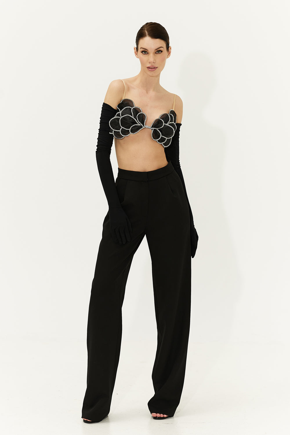 Black organza petal top with crystals - Semenenko-store