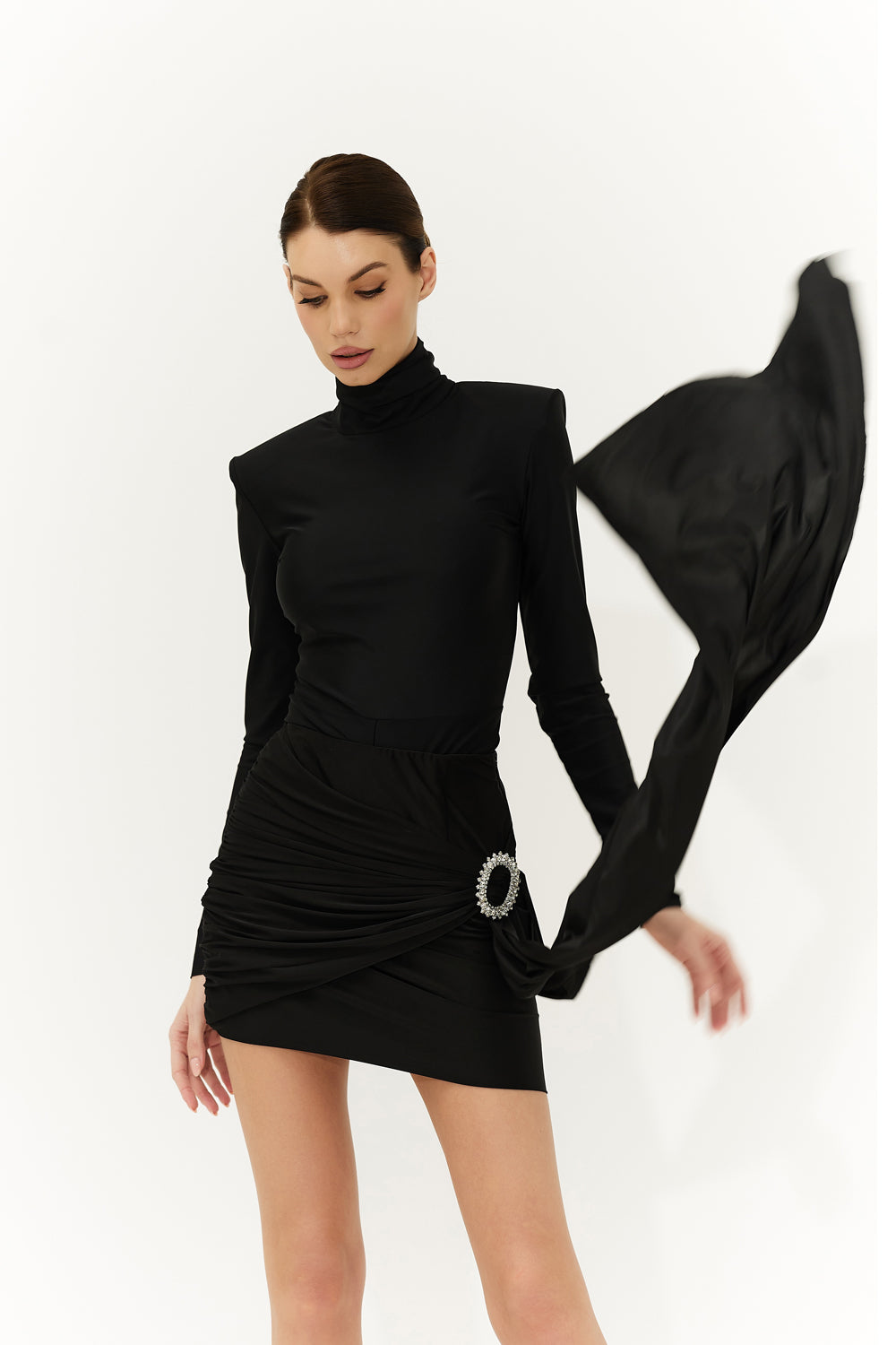 Black knit skirt with buckle and tail. - Semenenko-store