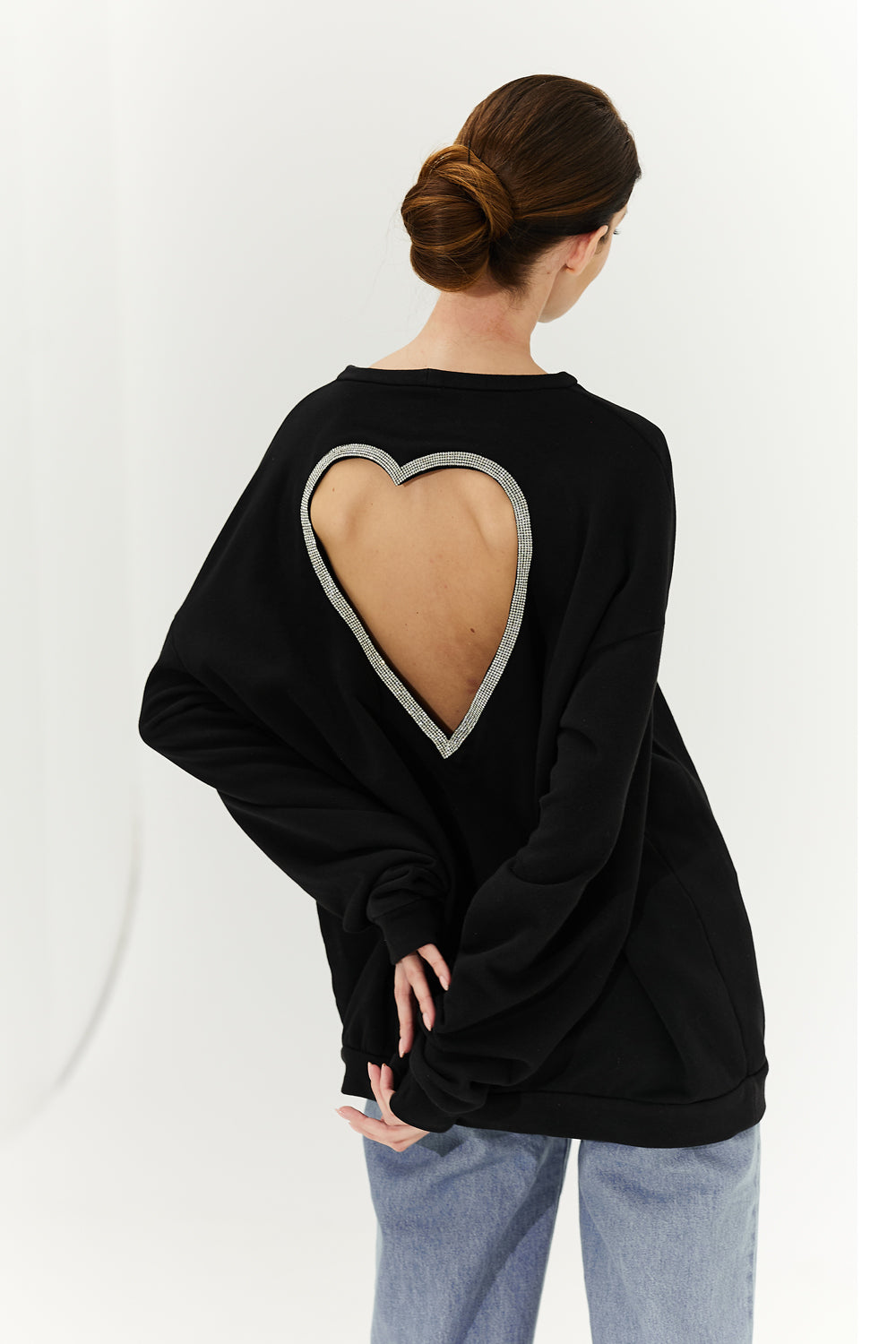 Black sweatshirt with a heart on the back. - Semenenko-store