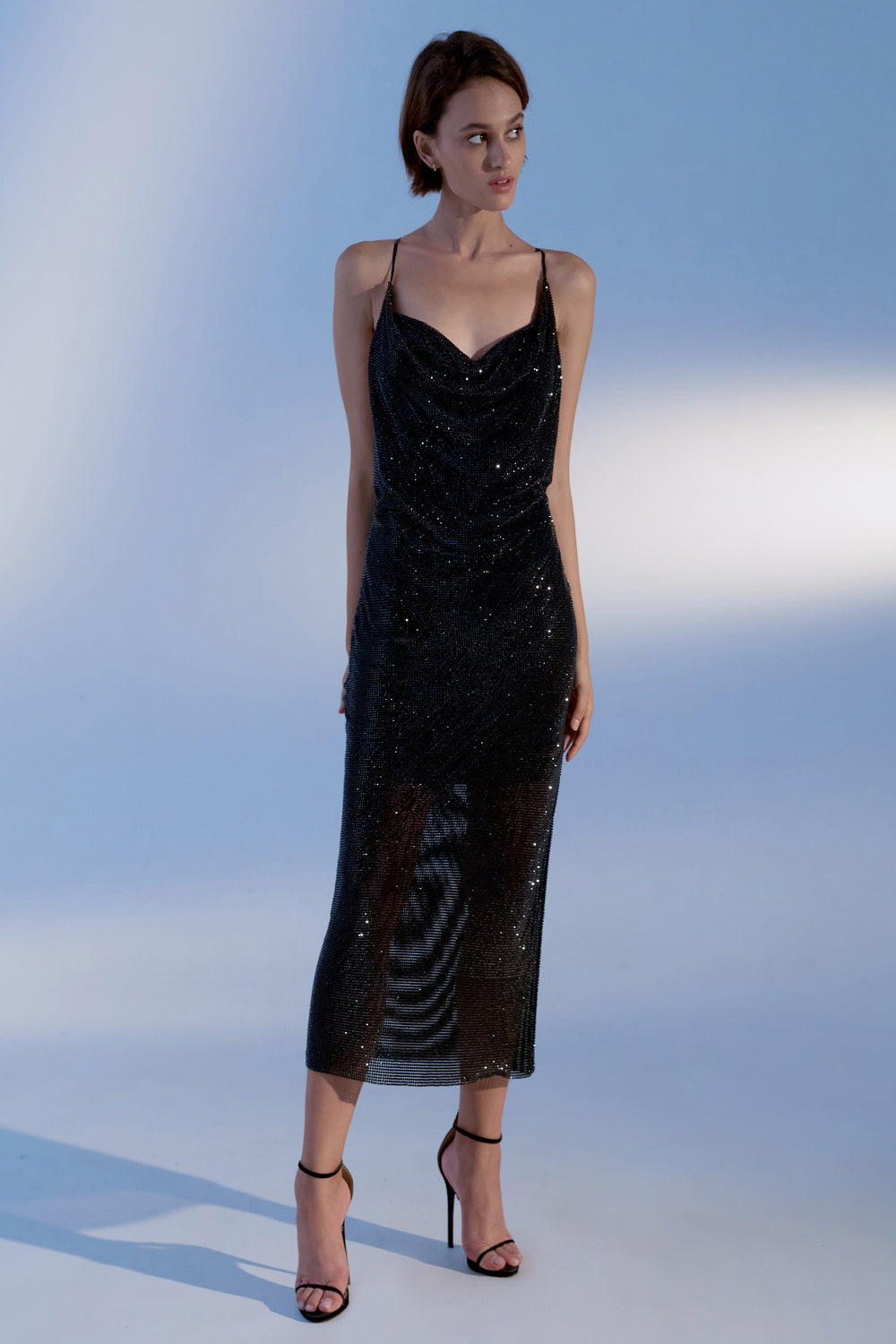 Black ringlet midi dress with crystals