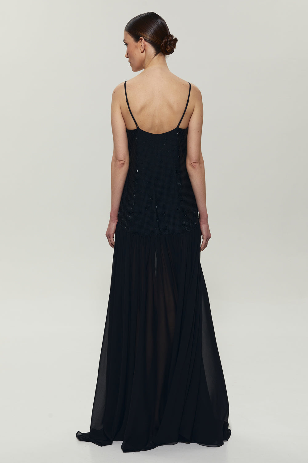 Black maxi dress with crystal embellished top