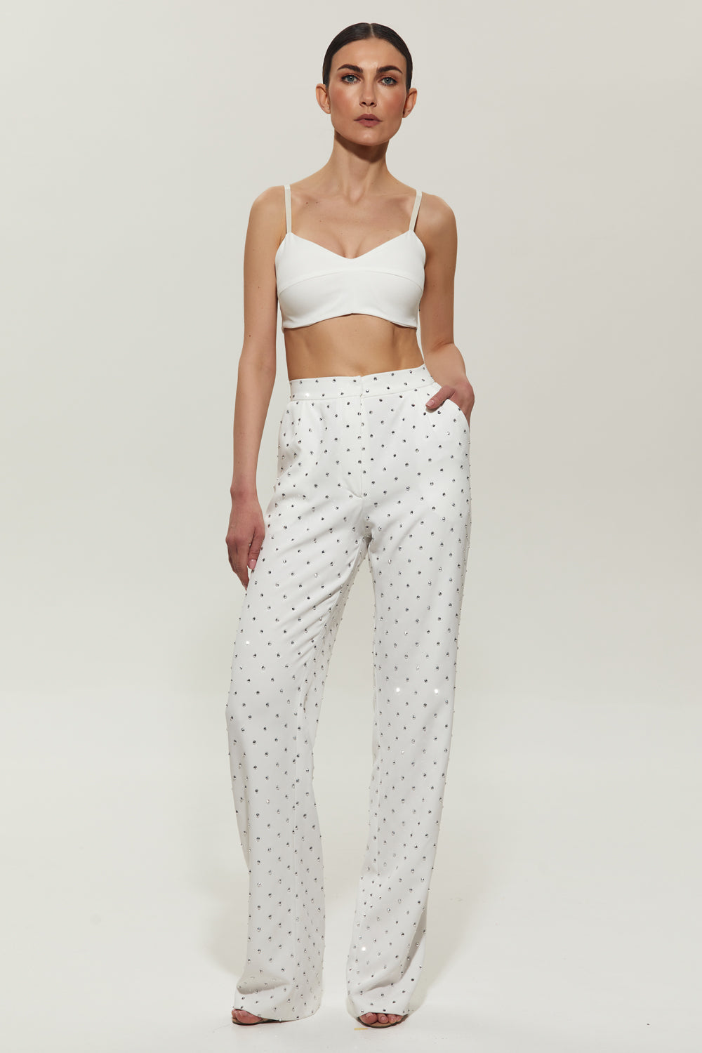 Milk suit pants with crystals