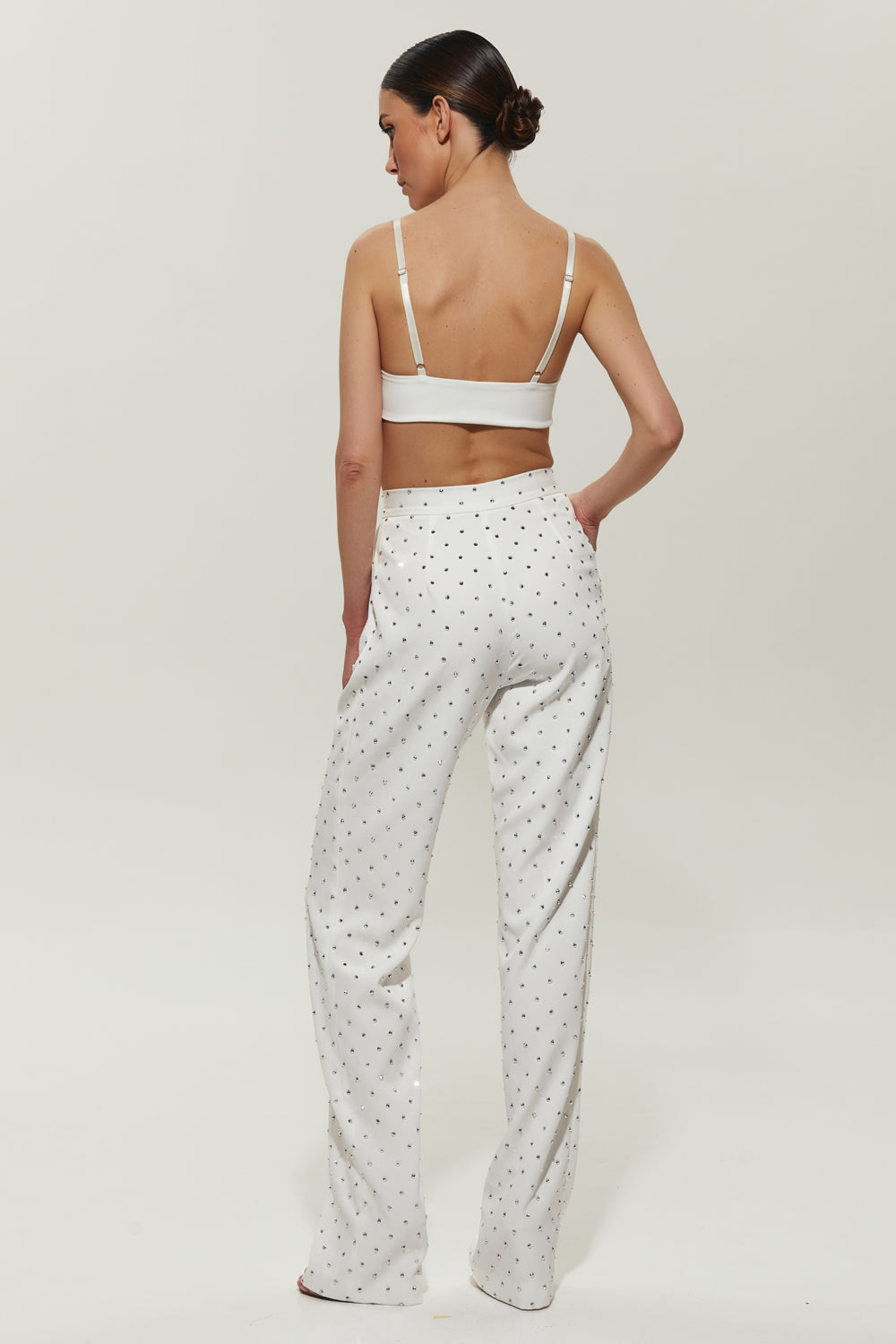 Milk suit pants with crystals
