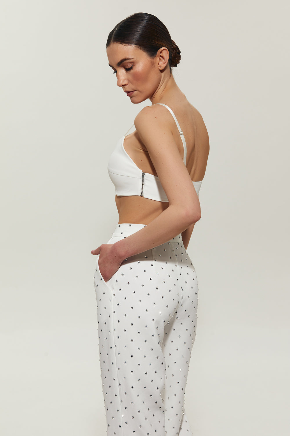 Milk suit pants with crystals