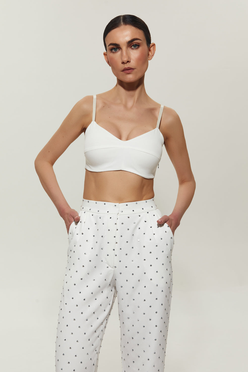 Milk suit pants with crystals