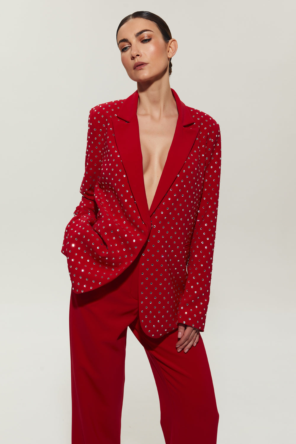 Red suit with jacket with crystals